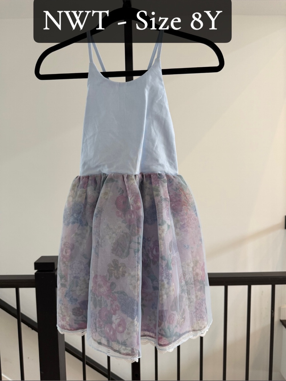 Girls' Light Blue Floral Organza Party Dress